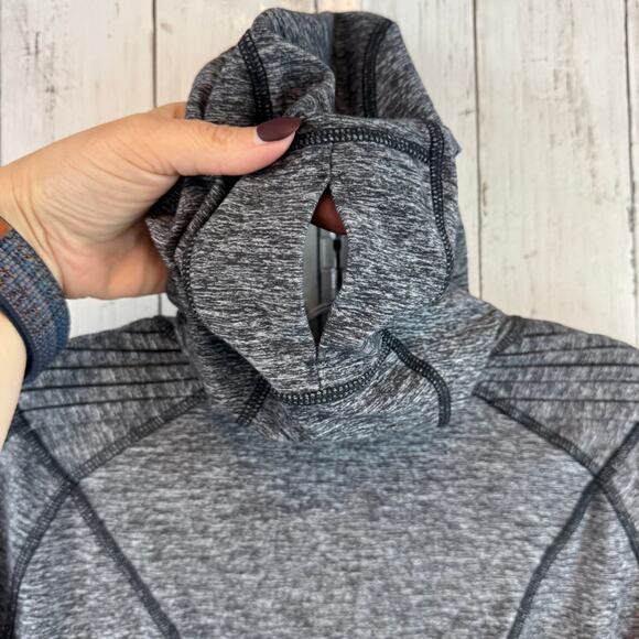 Lululemon Heathered Black Run Back On Track Pullover Hoodie Slim Fit Size 10 - Picture 8 of 15